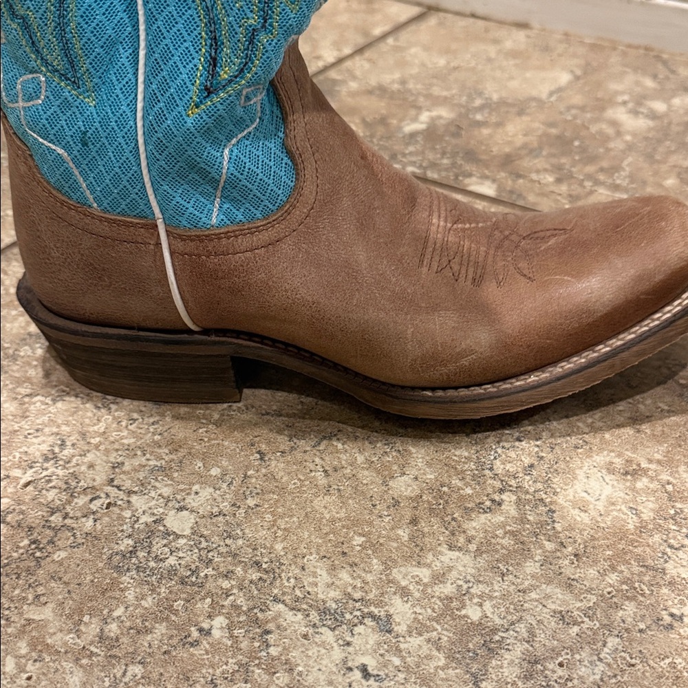 Turquoise and Brown Heeled Boots - Picture 2 of 3